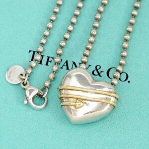 Tiffany & Co. Arrow Heart Necklace 17" Silver 925 & 18K Gold 750 Auth w/Box #956